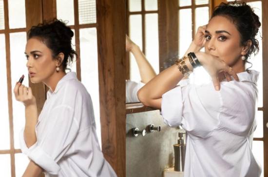 Glam Shot: Preity Zinta looks dashing in a loose white shirt